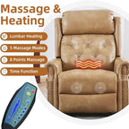 Large Power Lift Recliner Chair for Elderly, Oversized Lay Flat Lift Chair with Adjustable Headrest, Leather Recliner Chairs with Massage and Heat, Infinite Position,Extended Footrest,Beige