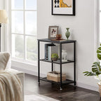 VECELO Tall End Side Tables, 30" Height Nightstand with 3-Tier Storage Shelf for Bedroom Living Room, Easy Assembly,Industrial Style, Carbon Grey