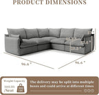 Waterproof Cloud Sectional Sofa for Living Room,High Backrest Down Filled Couch,5 Seater Oversized Modular V-Shaped Couches,Detachable Couch Covers,Dark Grey