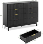 LYNSOM Fluted 8 Drawer Dresser for Bedroom, 55" Wide Modern Chest of Drawers with Curved Profile Design and Metal Handles, Wood Dresser TV Stand & Storage Organizer for Bedroom, Hallway, Black