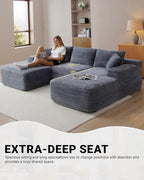 108 Inch Cloud Sectional Couch,Modern Modular Sectional Sofa with Deep Seat,Corduroy Boneless Couches with L-Shape Chaise for Living Room,No Assembly Required (Grey, Right Facing Chaise + Ottoman)