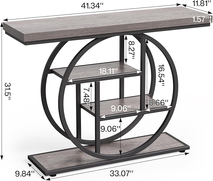 Little Tree Console Table, 4-Tier Entryway Table Behind Couch Table, 41.3-Inch Farmhouse Sofa Table for Living Room, Foyer Hallway Table for Entrance, Grey and Black