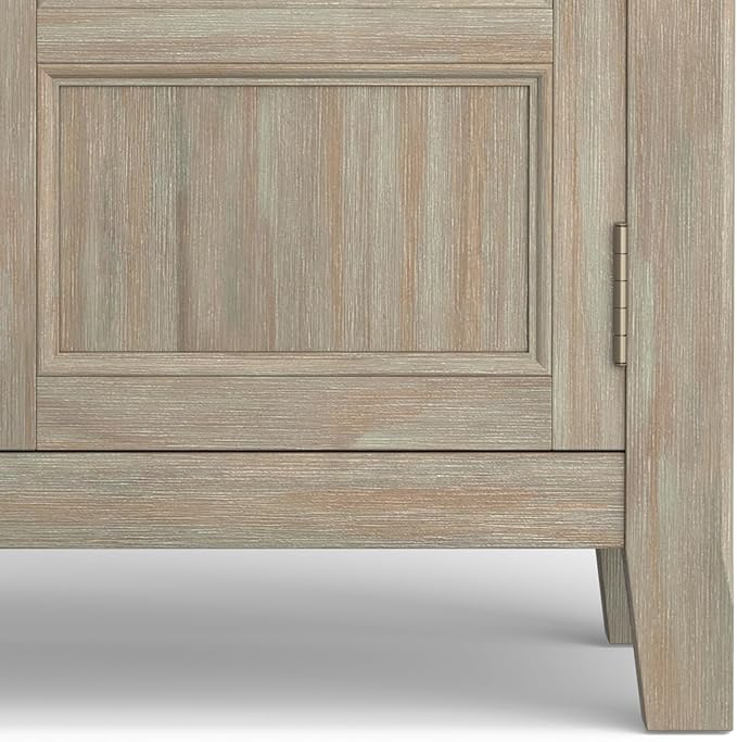 SIMPLIHOME Burlington SOLID WOOD 30 inch Wide Transitional Low Storage Cabinet in Distressed Grey for the Living Room, Entryway and Family Room
