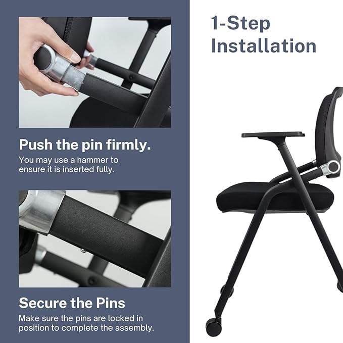 10 Pack Foldable Office Chairs with Wheels, Mesh Back, Arms and Portable - Folding Office Chairs Stackable for Conference Room Chair, Office Guest & Reception & Meeting Chair - (Black) 300 lbs.