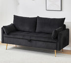 Furnimart 2-Seater Storage Loveseat for Small Spaces, 62“ Corduroy Couch with Removable Cushion Cover and Metal Leg for Bedroom, Apartment, Tiny Homes and Lofts, Black