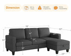 Sectional Sofa and Couches for Living Room, 78'' Dark Grey 3 Seat L-Shaped Couch with Movable Ottoman, Comfy Fabric Convertible Sectionals Sofas with Chaise for Apartment, Office, Small Space