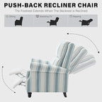 UIXE Pushback Recliner Chair Accent Chairs, Fabric Armchair Push Back Club Arm Chair for Living Room, Rivet Trim Overstuffed Home Theater Single Sofa Bedroom Reading Seat with Footrest - Stripe Blue
