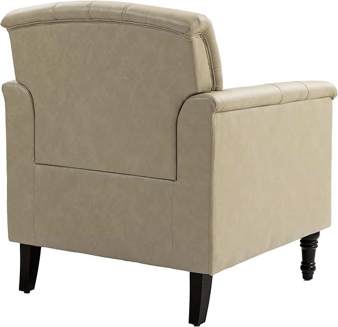 UIXE Faux Leather Accent Chairs Set of 2, Comfy Club Chair Upholstered Armchair for Living Room, Button Tufted Arm Chair Retro Single Sofa Side Reding Seat for Bedroom - Beige
