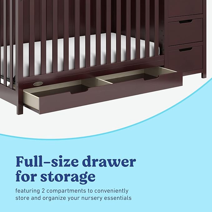 Graco Hadley 5-in-1 Convertible Crib & Changer (Espresso) – GREENGUARD Gold Certified, Fits Standard Crib Mattress, Converts to Toddler Bed and Full Bed, 4 Adjustable Mattress Heights