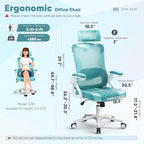 SEATZONE Ergonomic Office Chair,High Back Mesh Office Chair with Adjustable Headrest and Lumbar Support,Swivel Rolling Computer Chair Cute Desk Chair with Wheels,Blue