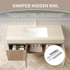 48 Inch Floating Bathroom Vanity with Sink, Wall-Mounted Bathroom Vanity with Drawer and 2 Doors, Roma Travertine-Pattern Countertop and Ceramic Basin, Pre-Assembled, White Oak