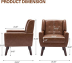 Accent Chairs Set of 2, Modern Faux Leather Armchairs for Living Room, Comfy Upholstered Arm Chairs Tufted for Indoor Bedroom Office Room (P Coffee)