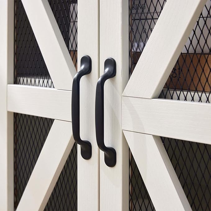 White Farmhouse End Table with Charging Station, 24" Wood Sofa Side Table with Mesh Barn Door, Nightstand with Adjustable Storage Shelf for Living Room, Square