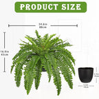 Hollyone Artificial Fern Plants in Pot 34.6" Large Artificial Boston Fern 39 Leaves for Outdoors & Indoor Faux Potted Plant Fake Ferns Bush Plant for Patio Garden Farmhouse Porch Home Decor Green