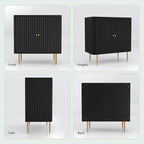 HLR Sideboard Buffet Cabinet with Fluted Texture, Black Accent Cabinet with 2 Doors, Modern Credenza Storage for Kitchen Living Room, Entryway (Black, 1Piece)