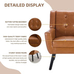 Dolonm Midcentury Modern Leather Accent Chair with Arms, Upholstered Reading Side Chair Tufted Back Decorative Wingback Chair for Living Room Bedroom (Light Brown-PU)