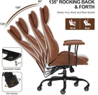 Home Office Desk Chair, PU Casters Ergonomic Computer Chair with Lumbar Support, Adjustable Height, 360°Rolling Swivel Chair, High Back Executive Task, Padded Armrests Chair, Brown Leather