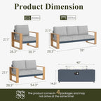 LayinSun 5 Pieces Aluminum Patio Furniture Set with Fire Pit Table, Oversized Seat with Hight Back, Outdoor Conversation Sets for Porch, Balcony, Deck