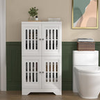 PARTPHONER Bathroom Floor Storage Cabinet with Cabinet Lights, Modern Storage Cabinet with 4 Doors and Adjustable Shelves, Buffer Hinges, White Pantry Cabinet for Living Room & Kitchen
