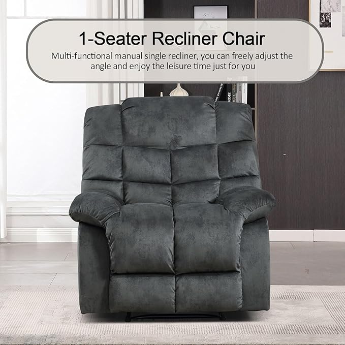 CANMOV Manual Reclining Sofa Set, 3 Pieces Sofa Set, Manual Recliner Chair, Reclining Loveseat and 3-Seat Sofa for Living Room, Furniture Set, Grey(1+2+3)