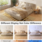 King Size Upholstered Platform Bed with Oversized Padded Backrest and Solid Wood Frame for Bedroom, Apartment Room, Beige