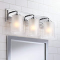Possini Euro Design Mabelle Modern Wall Light Chrome Silver Hardwired 22 1/2" Wide 3-Light Fixture Mounted Clear Seedy Outer Frosted Glass Inner Bathroom Vanity Mirror House Home Hallway Room Decor