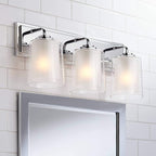 Possini Euro Design Mabelle Modern Wall Light Chrome Silver Hardwired 22 1/2" Wide 3-Light Fixture Mounted Clear Seedy Outer Frosted Glass Inner Bathroom Vanity Mirror House Home Hallway Room Decor