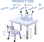 Kids Table & Chairs Set (2 Chairs), Height Adjustable Toddler Table and Chair Set for Kids Ages 3-8 with Graffiti Desktop, Learning & Art Activity Desk for Classroom, Home, Daycare (Grey)