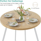 VECELO 35" Round Dining Table for 4, Wood-Grain Tabletop & Heavy-Duty Steel Frame, for Kitchen, Living Room, Easy Assembly, Natural & White