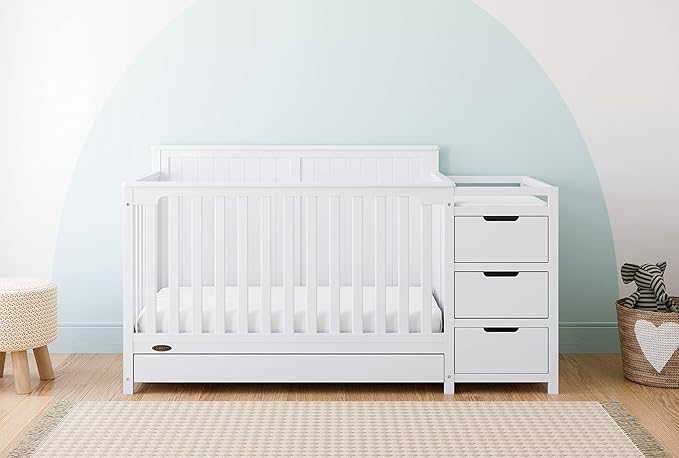 Graco Hadley 5-in-1 Convertible Crib & Changer (White) – GREENGUARD Gold Certified, Fits Standard Crib Mattress, Converts to Toddler Bed and Full Bed, 4 Adjustable Mattress Heights