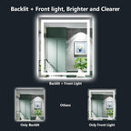 28x32 Inch LED Bathroom Mirror with Lights Front and Backlit Lighted Vanity Mirror for Bathroom Wall with 3 Colors Dimmable Anti-Fog Memory Shatter-Proof IP54 Waterproof Horizontal/Vertical