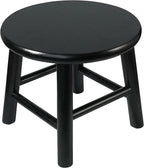 CONSDAN 9-Inch Round Step Stool for Adults & Kids, USA Grown Solid Oak Hardwood Ottoman, Sturdy Small Foot Stool for Kitchen, Bedside, Nursery, Shoe Changing, Plant Stand, Fully Assembled (Black)