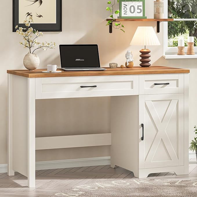 Vabches Farmhouse 51" Executive Desk,Computer Desk with Drawers and Storage Cabinet, Home Office Desk for Work and Study.