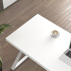 FOLUBAN Modern White Desk, Rustic Wood and Metal Computer Desk for Home Office, Simple Writing Work PC Desks for Bedroom, Industrial Study Gaming Table for Living Room, White, 53 Inch