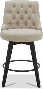 Watson & Whitely Modern Swivel Bar Stools, Performance Fabric Upholstered Counter Height Bar Stool with Back, Solid Wood Legs, 26" H Seat, Set of 2, Tan