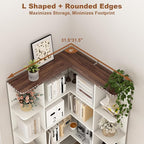 74" Tall Corner Bookshelf with 2 Arched Doors, 6-Tire L Shaped Bookcase with 16 Open Storage Shelves, Rustic Large Corner Shelf with Cabinet for Living Room, Home Office
