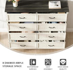 CARPETNAL Farmhouse 8 Drawer Dresser for Bedroom, 55 Inch Wide Modern White Dresser TV Stand with Large Drawers & Bar Handles, Rustic Wood Chest of Drawers for Bedroom, Living Room, Hallway, Entryway.