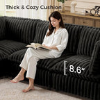 KKL Modular Sectional Couch for Living Room, V Shaped Corduroy Couches with Corner Seat, 5 Seater Oversized Sofa Convertible to Sleeper, Soft Fabric Modern Sofa, Black