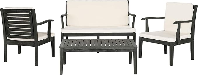 SAFAVIEH Outdoor Collection Fresno Dark Slate Grey and Beige 4Pc Outdoor Living Set