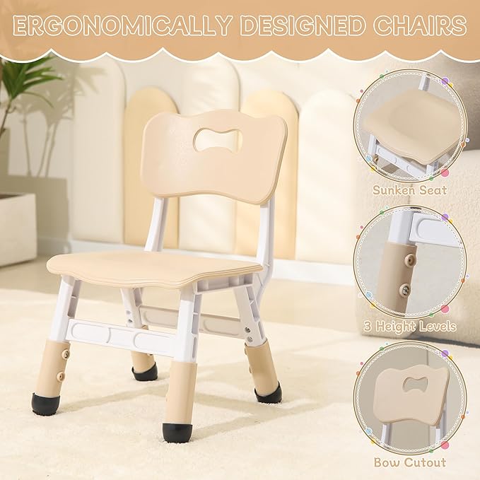 Kids Table & Chairs Set, Height Adjustable Toddler Study Table with Anti-Slip Foot Covers, Ages 2-10