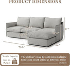 Waterproof Cloud Sectional Couches,High Backrest Down Filled Sofa for Living Room,94.5" Modular Sofas L-Shaped with Ottoman,Detachable Couch Covers,Light Grey