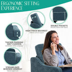 Modern Accent Chair for Bedroom Upholstered Reading Chair with Side Pockets Comfy Living Room Chairs Living Room Armchair for Office, Apartment (Blue Chenille)