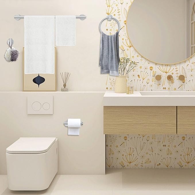 10-Piece Towel Bar Set Brushed Nickel Bathroom Hardware Accessories Set Includes 23.6in Towel Bar Round Towel Ring TP Holder and Hooks Stainless Steel Wall-Mounted Towel Racks Set for Bathroom