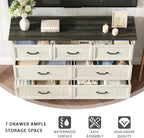 Farmhouse 7 Drawer Dresser for Bedroom, 55 Inch Wide Modern White Dresser TV Stand with Large Drawers & Bar Handles, Rustic Wood Chest of Drawers for Bedroom, Living Room