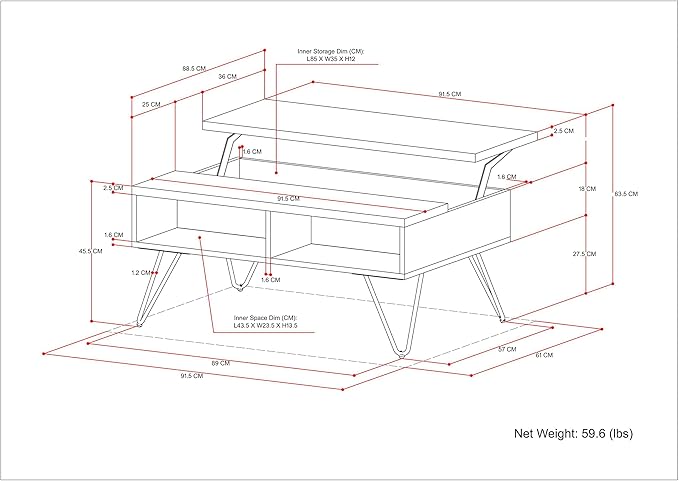 SIMPLIHOME Hunter Small Lift Top Coffee Table - 36 inch Wide Solid Mango Wood and Metal Industrial Cocktail Table in Natural, Living Room Table with Hidden Storage, 2 Cubbies, and Hairpin Legs