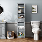 ChooChoo 67" Tall Bathroom Storage Cabinet Freestanding with Adjustable Shelves, Narrow Storage Linen Cabinet with 2 Doors and 1 Drawers for Bathroom, Living Room, Kitchen, Grey