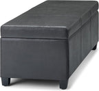SIMPLIHOME Avalon 48 inch Wide Contemporary Rectangle Storage Ottoman Bench in Distressed Black Distressed Vegan Faux Leather, Assembled, For the Living Room, Entryway and Family Room