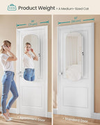 SONGMICS Jewelry Organizer, LED Jewelry Cabinet Wall/Door Mounted, Lockable Rounded Wide Mirror with Storage, Christmas Gift 3.9 x 16.5 x 42.5 Inches, White Surface with Greige Lining
