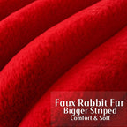 FUTEI Christmas Red Decorative Throw Pillow Covers 12x20 Inch Set of 2, Square Soft Faux Rabbit Fur Thick Striped Lumbar Pillow Case,Winter Home Decor for Couch Bed Living Room