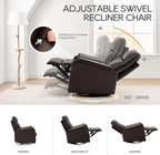 COLAMY Leather Swivel Recliner Chair with Footrest, Rocker Recliner Chair High Back with Double-Layer Cushion, Glider Recliner for Nursery & Living Room, Bedroom, Chocolate